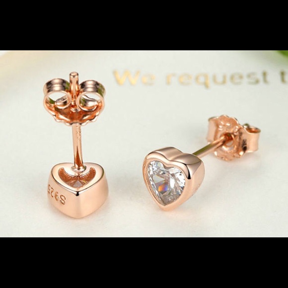 Sterling Silver Rose Gold Plated Heart Studs! - Picture 4 of 5